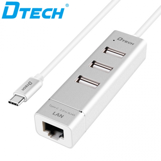 DTECH DT-T0024 TYPE-C TO USB2.0 HUB with 10/100Mbps Ethernet